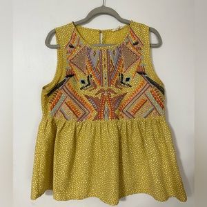 Entro embroidered sleeveless peplum top. Size Medium.